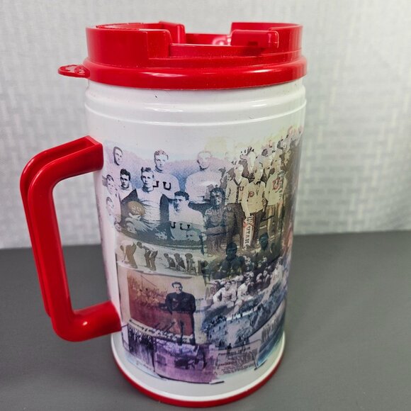 Vintage University Of Utah Football Collage Travel Mug With Red Lid & Handle - Picture 3 of 8